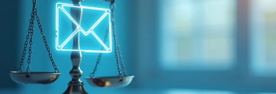 Illustration conceptuelle de la lettre recommandée électronique avec balance de la justice et connexion numérique